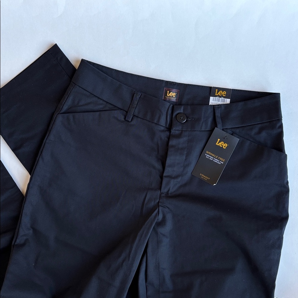 Lee Wrinkle Free Mid‎ Rise Straight Leg Pants Black Women’s Size 8 LONG